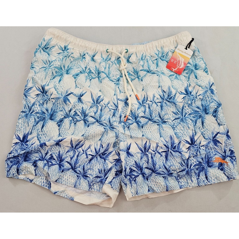 Tommy Bahama Relax trunks swimwear mens XL pockets blue white pineapple